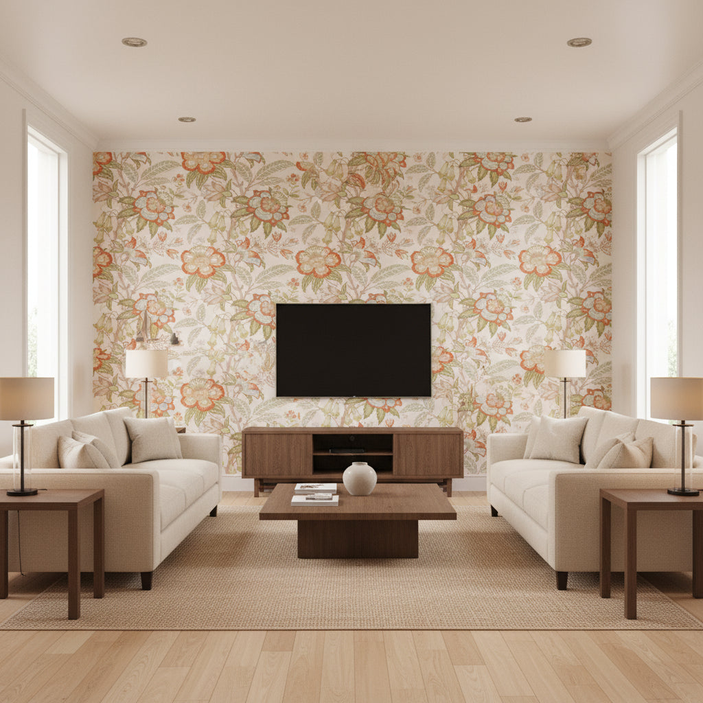 P2018103.312.0 | Kravet - Living Room Visualization (AI-generated, may not be to scale. Verify pattern scale with product specifications.)