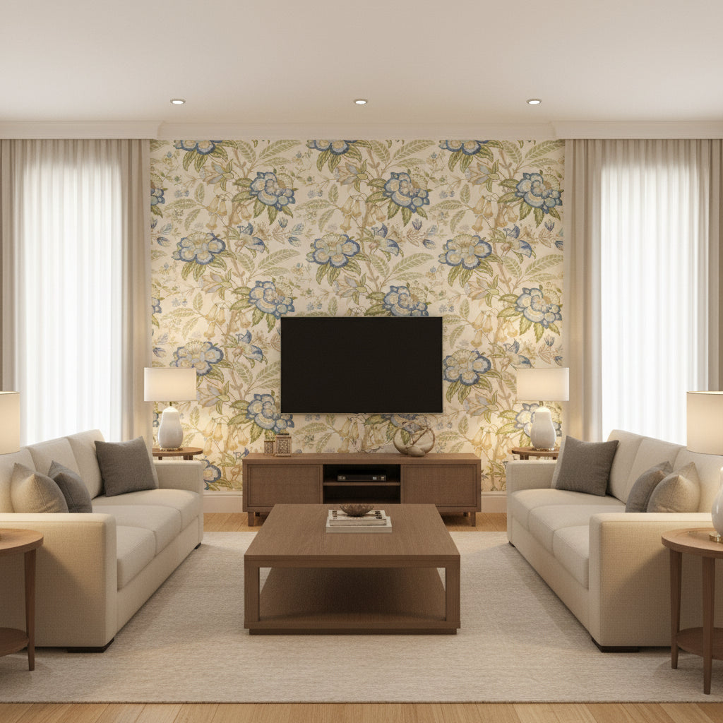 P2018103.530.0 | Kravet - Living Room Visualization (AI-generated, may not be to scale. Verify pattern scale with product specifications.)