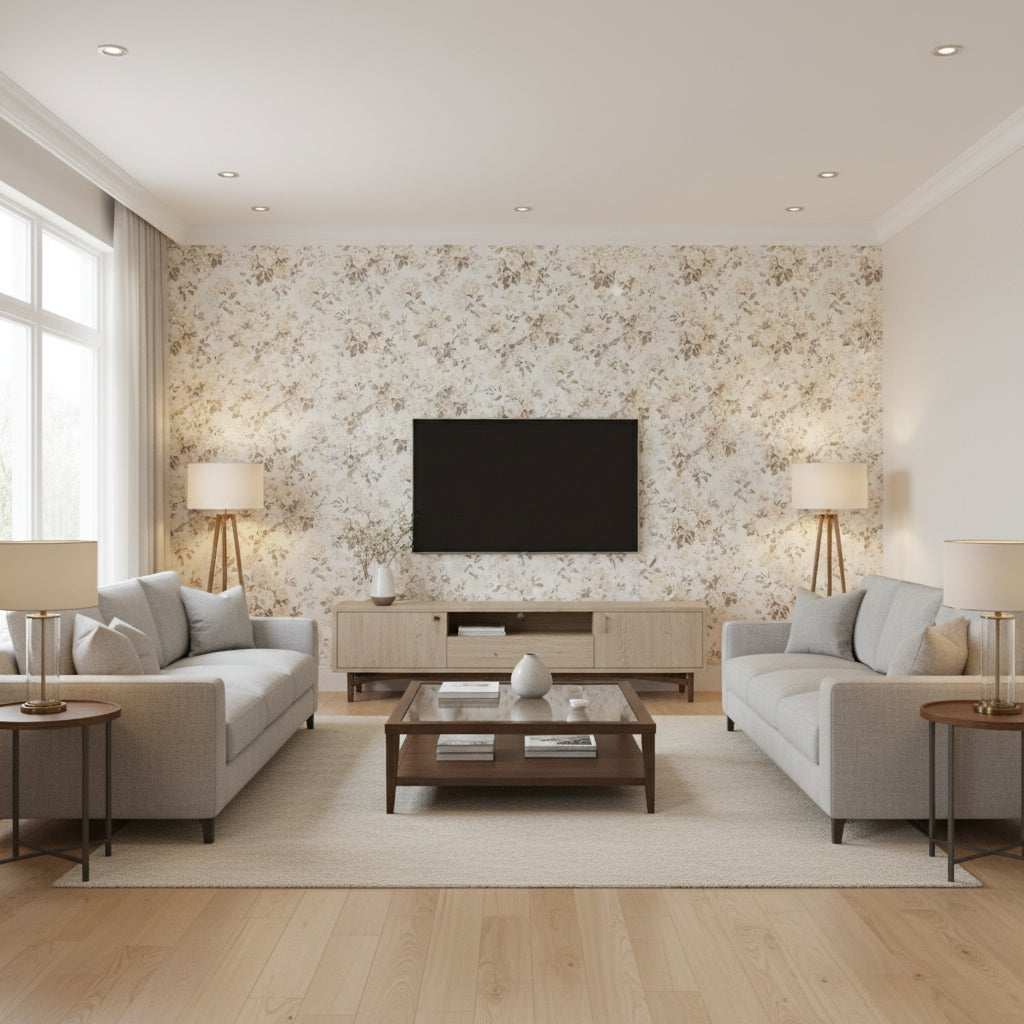 P2018106.116.0 | Kravet - Living Room Visualization (AI-generated, may not be to scale. Verify pattern scale with product specifications.)