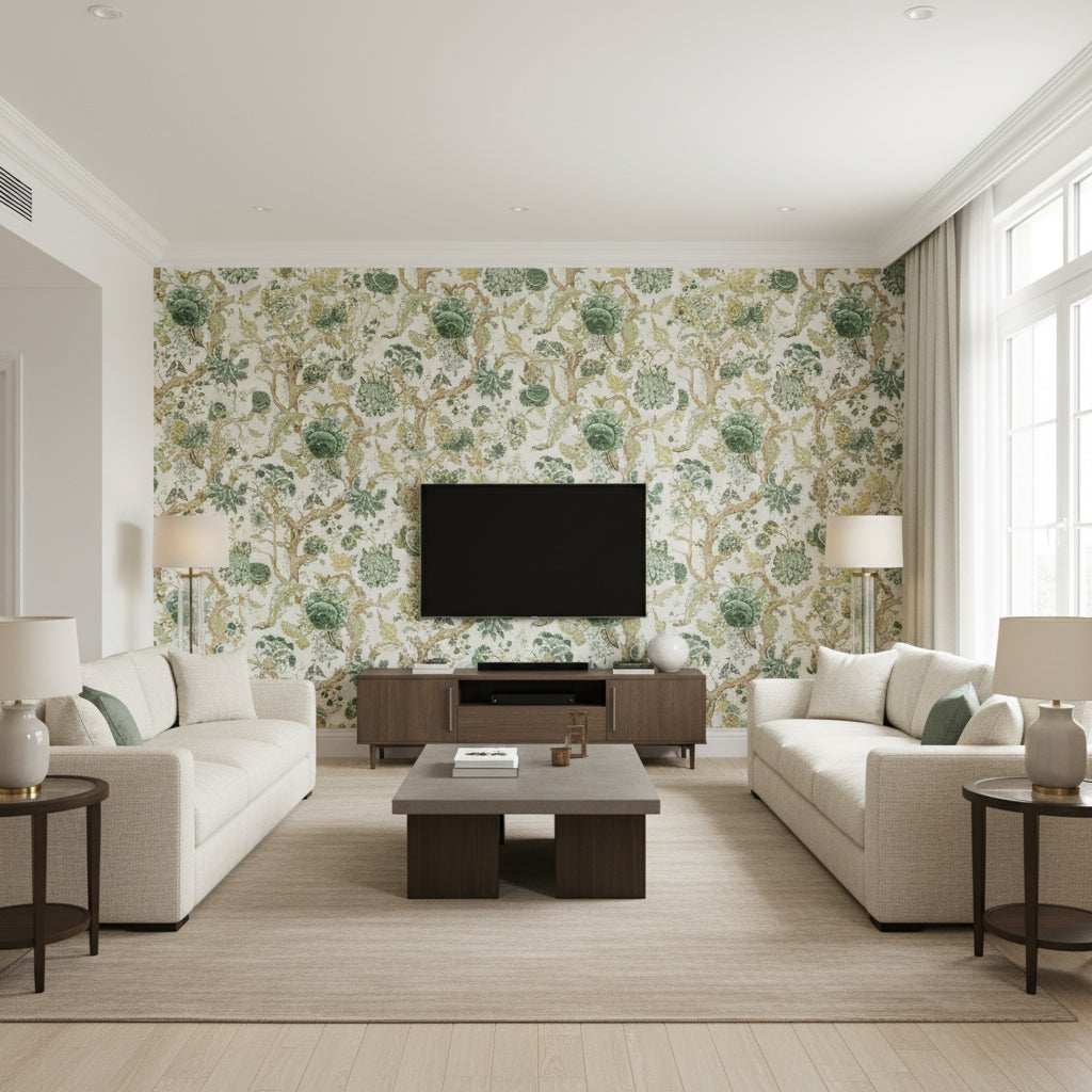 P2019102.13.0 | Kravet - Living Room Visualization (AI-generated, may not be to scale. Verify pattern scale with product specifications.)