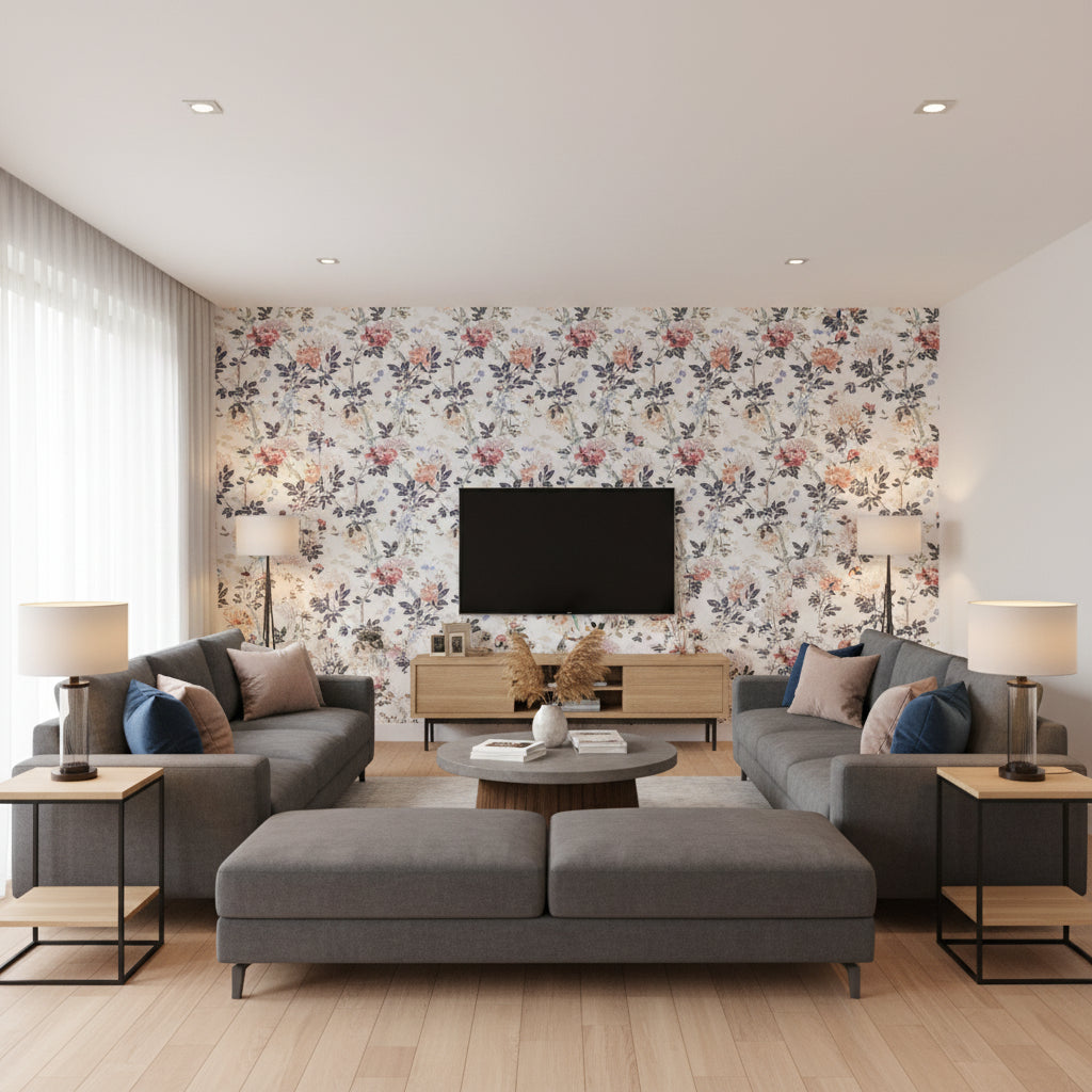 P2019104.574.0 | Kravet - Living Room Visualization (AI-generated, may not be to scale. Verify pattern scale with product specifications.)