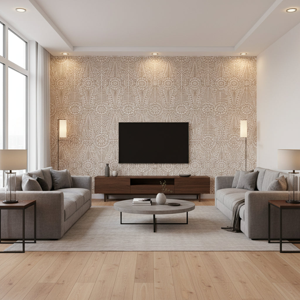P2020112.116.0 | Kravet - Living Room Visualization (AI-generated, may not be to scale. Verify pattern scale with product specifications.)