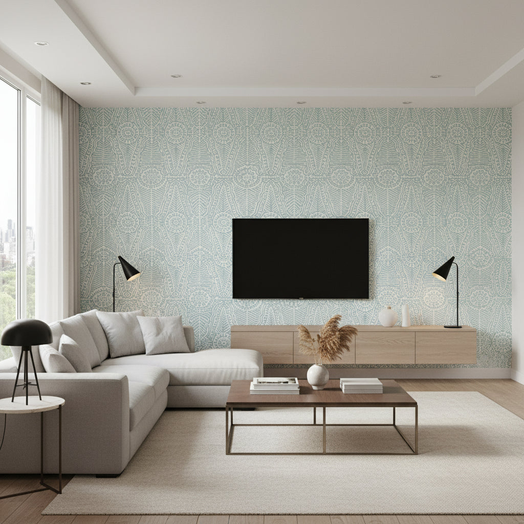 P2020112.13.0 | Kravet - Living Room Visualization (AI-generated, may not be to scale. Verify pattern scale with product specifications.)