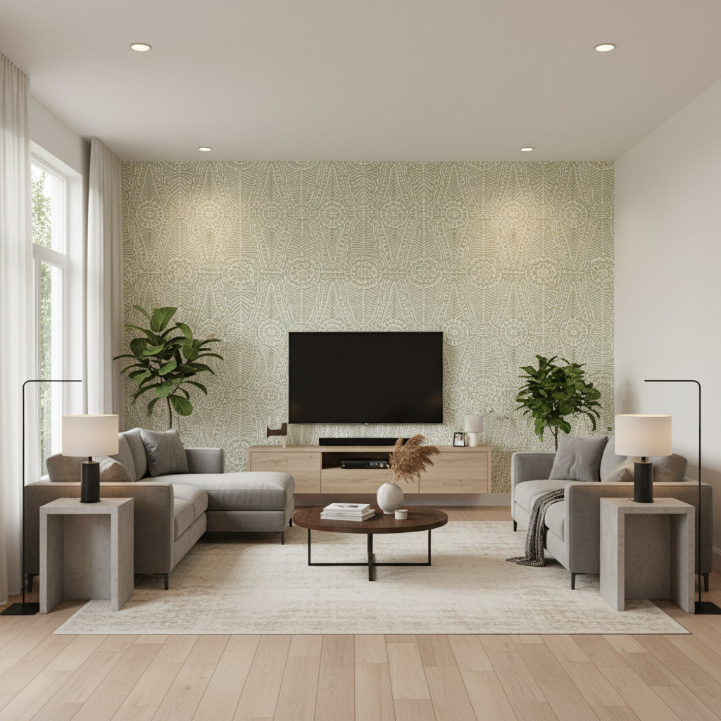 P2020112.23.0 | Kravet - Living Room Visualization (AI-generated, may not be to scale. Verify pattern scale with product specifications.)