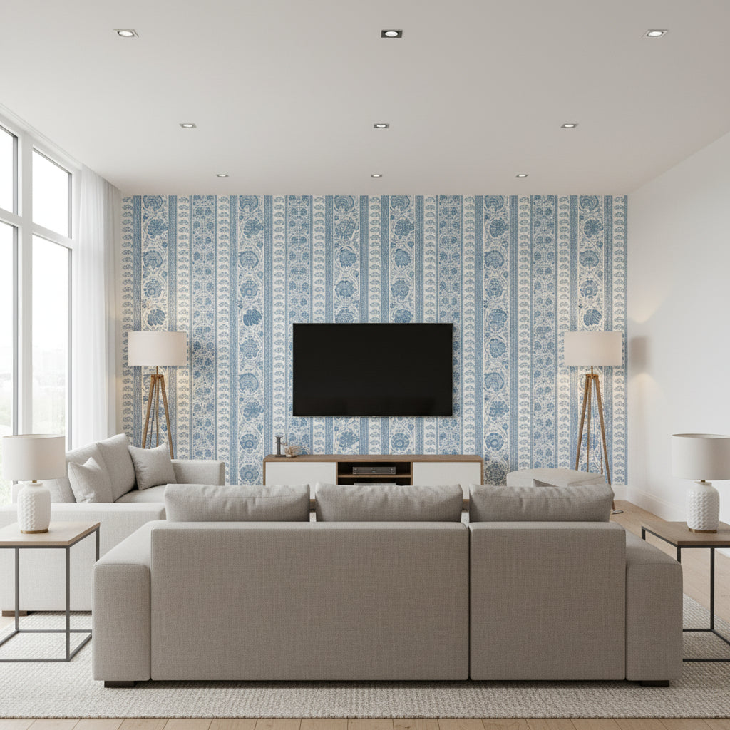 P2022111.5.0 | Kravet - Living Room Visualization (AI-generated, may not be to scale. Verify pattern scale with product specifications.)