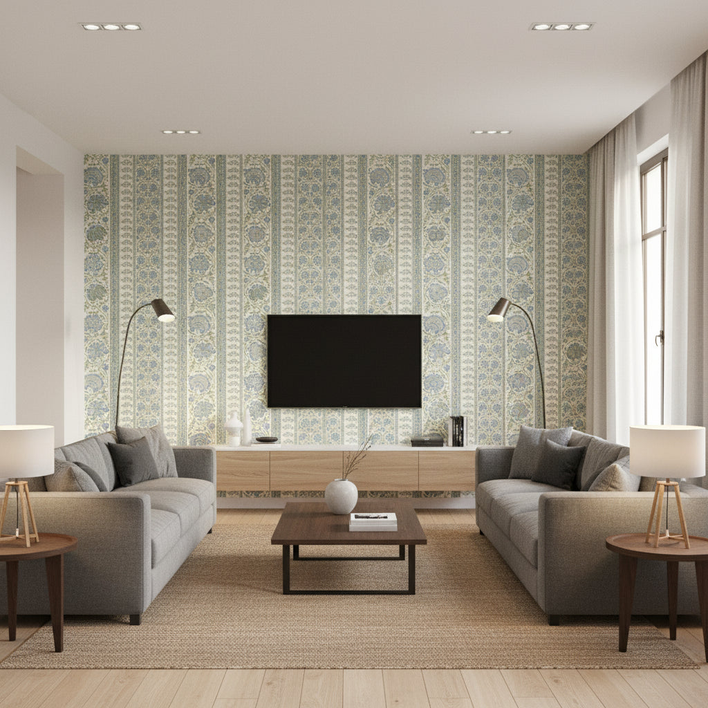 P2022111.530.0 | Kravet - Living Room Visualization (AI-generated, may not be to scale. Verify pattern scale with product specifications.)