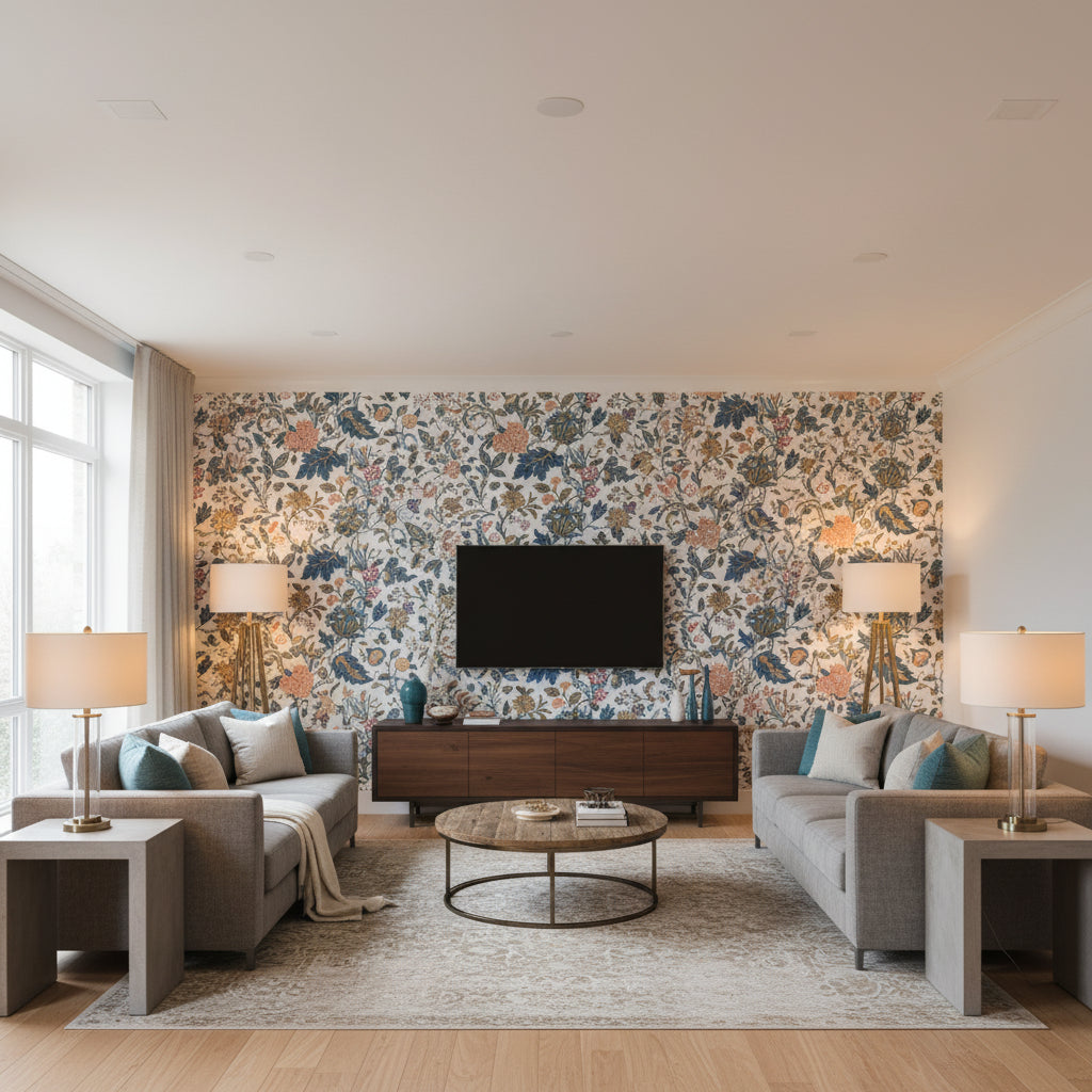 P2023119.55.0 | Kravet - Living Room Visualization (AI-generated, may not be to scale. Verify pattern scale with product specifications.)