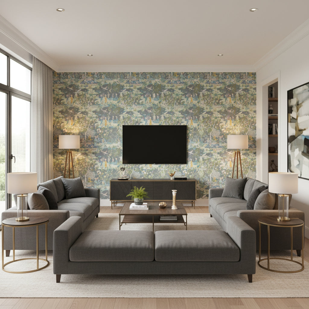 P8019101.113.0 | Kravet - Living Room Visualization (AI-generated, may not be to scale. Verify pattern scale with product specifications.)