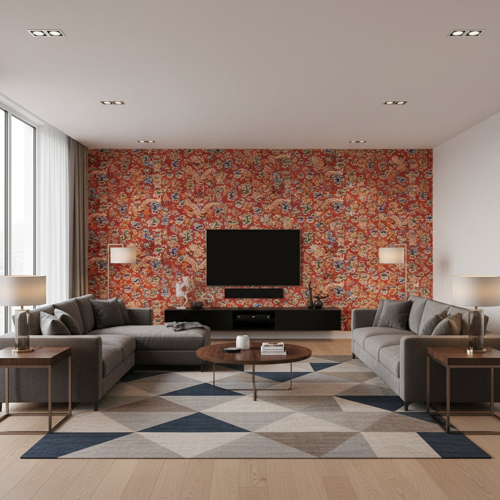P8019113.195.0 | Kravet - Living Room Visualization (AI-generated, may not be to scale. Verify pattern scale with product specifications.)
