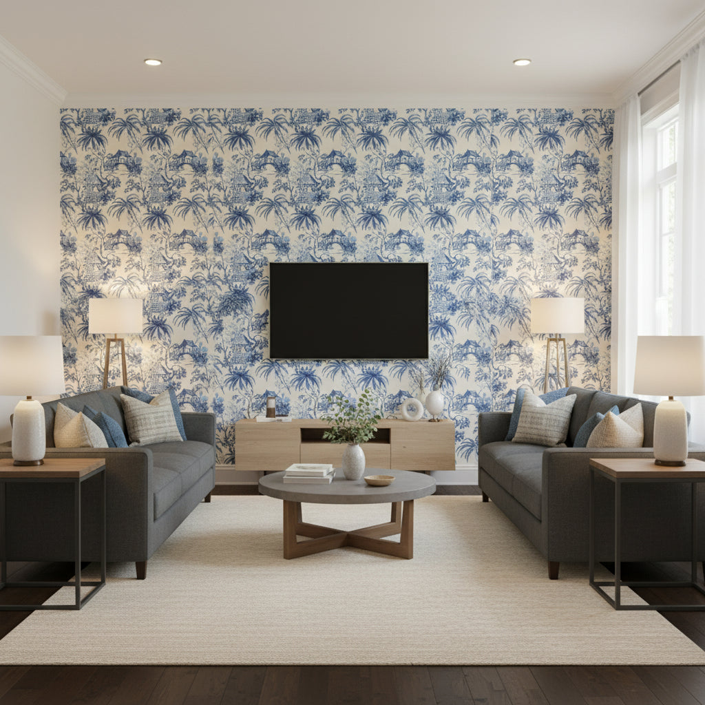 P8019115.55.0 | Kravet - Living Room Visualization (AI-generated, may not be to scale. Verify pattern scale with product specifications.)