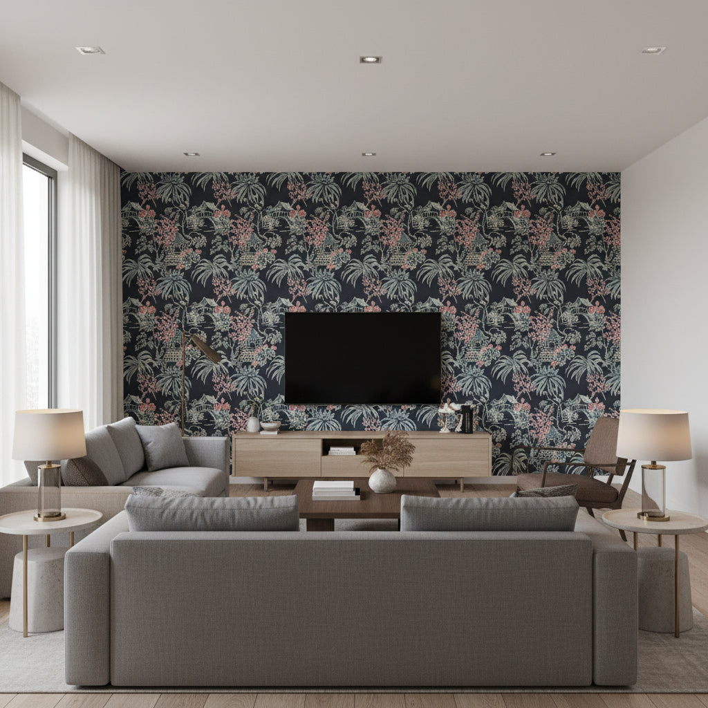 P8019115.557.0 | Kravet - Living Room Visualization (AI-generated, may not be to scale. Verify pattern scale with product specifications.)