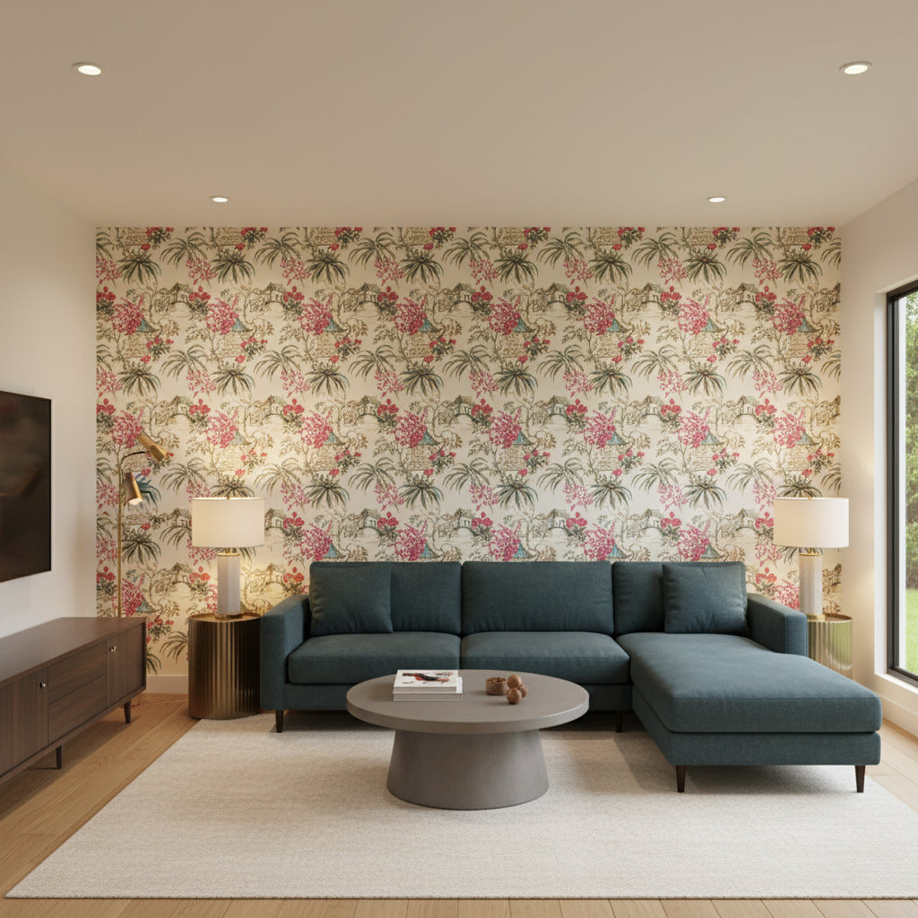 P8019115.713.0 | Kravet - Living Room Visualization (AI-generated, may not be to scale. Verify pattern scale with product specifications.)