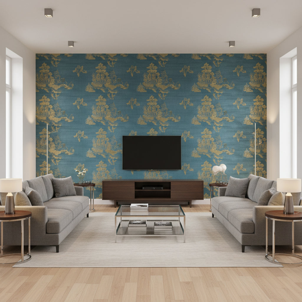 P8020108.35.0 | Kravet - Living Room Visualization (AI-generated, may not be to scale. Verify pattern scale with product specifications.)