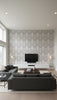 Parisian Pearl Damask Wallcovering - Living Room Visualization (AI-generated, may not be to scale. Verify pattern scale with product specifications.)