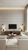 Parisian Pearl Damask Wallcovering - Living Room Visualization (AI-generated, may not be to scale. Verify pattern scale with product specifications.)