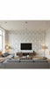 Parisian Pearl Damask Wallcovering - Living Room Visualization (AI-generated, may not be to scale. Verify pattern scale with product specifications.)