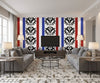 Patriotic Gun Acanthus Leaf Stripe Red, White and Blue Mural Traditional | Architectural Wallcoverings - Living Room Visualization (AI-generated, may not be to scale. Verify pattern scale with product specifications.)