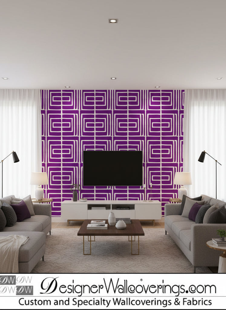 Paul's Retro Geometric - Living Room Visualization (AI-generated, may not be to scale. Verify pattern scale with product specifications.)