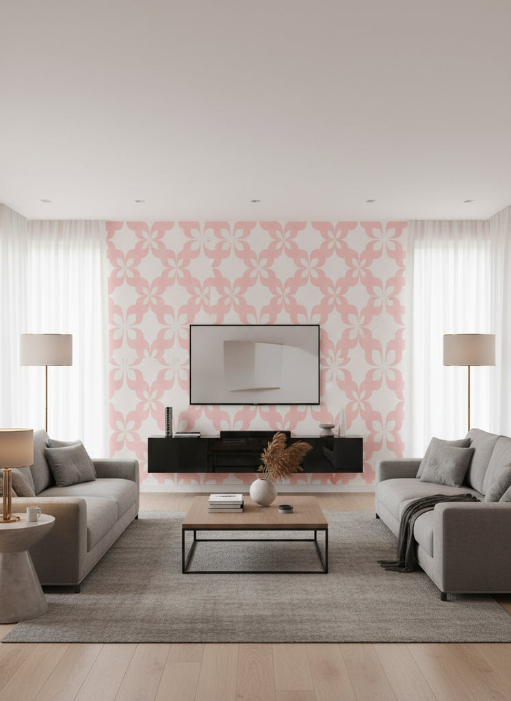 Pauline's Retro Geometric - Living Room Visualization (AI-generated, may not be to scale. Verify pattern scale with product specifications.)
