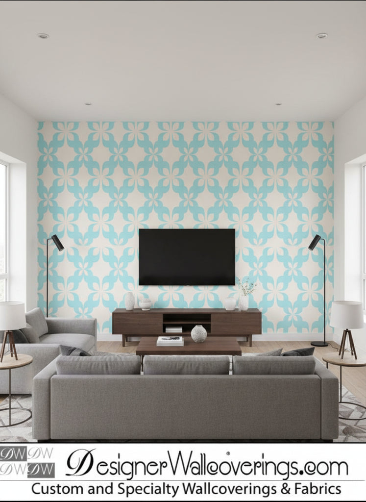 Pauline's Retro Geometric - Living Room Visualization (AI-generated, may not be to scale. Verify pattern scale with product specifications.)