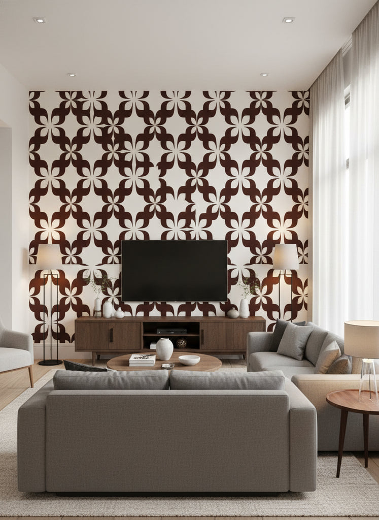 Pauline's Retro Geometric - Living Room Visualization (AI-generated, may not be to scale. Verify pattern scale with product specifications.)