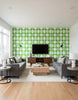 Pauline's Retro Geometric - Living Room Visualization (AI-generated, may not be to scale. Verify pattern scale with product specifications.)