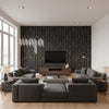 Porto Deco Brut Black | Maya Romanoff - Living Room Visualization (AI-generated, may not be to scale. Verify pattern scale with product specifications.)