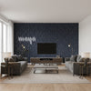 Porto Deco Bacchus Blue | Maya Romanoff - Living Room Visualization (AI-generated, may not be to scale. Verify pattern scale with product specifications.)