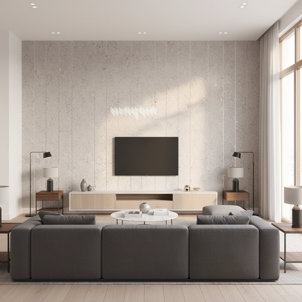 Porto Lino Sauvignon Blanc | Maya Romanoff - Living Room Visualization (AI-generated, may not be to scale. Verify pattern scale with product specifications.)