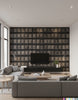 Postcards from Europe - Charcoal Grey - Living Room Visualization (AI-generated, may not be to scale. Verify pattern scale with product specifications.)