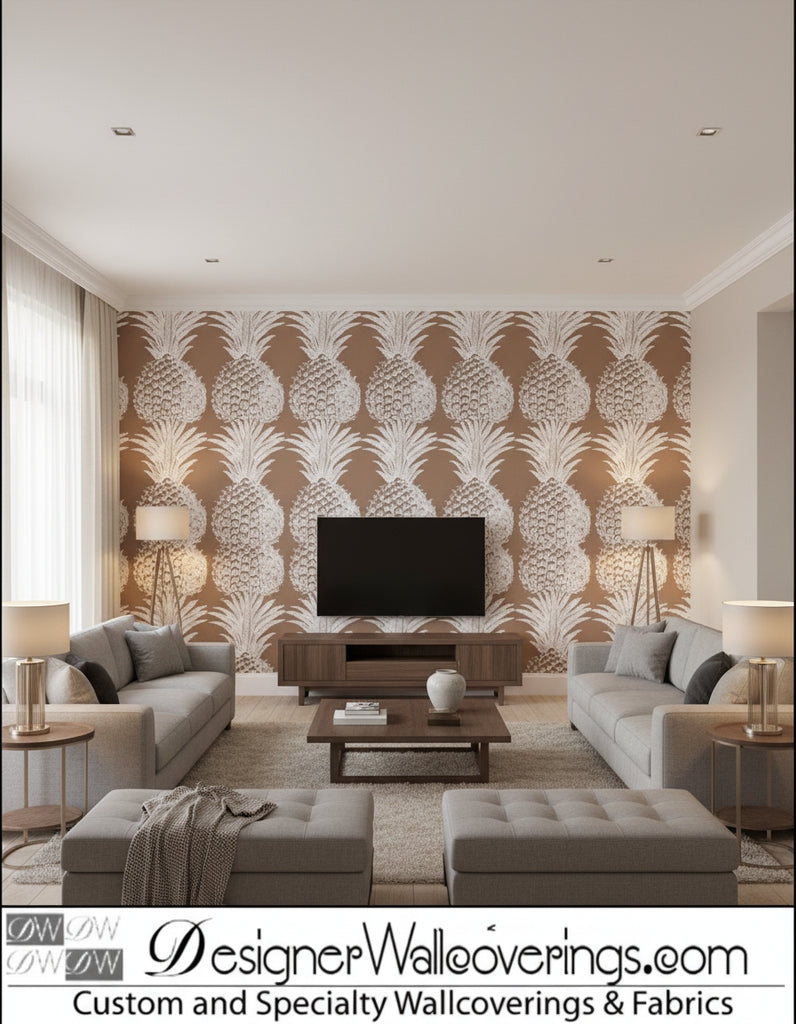 Puget's Pineapple - Living Room Visualization (AI-generated, may not be to scale. Verify pattern scale with product specifications.)
