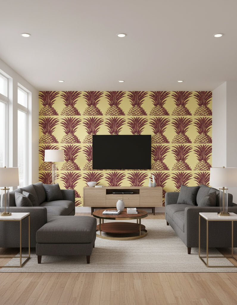 Puget's Pineapple - Living Room Visualization (AI-generated, may not be to scale. Verify pattern scale with product specifications.)