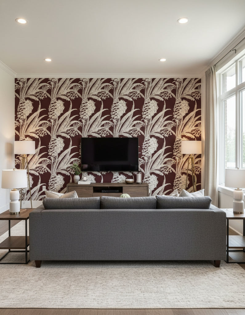 Puget's Pineapple - Living Room Visualization (AI-generated, may not be to scale. Verify pattern scale with product specifications.)