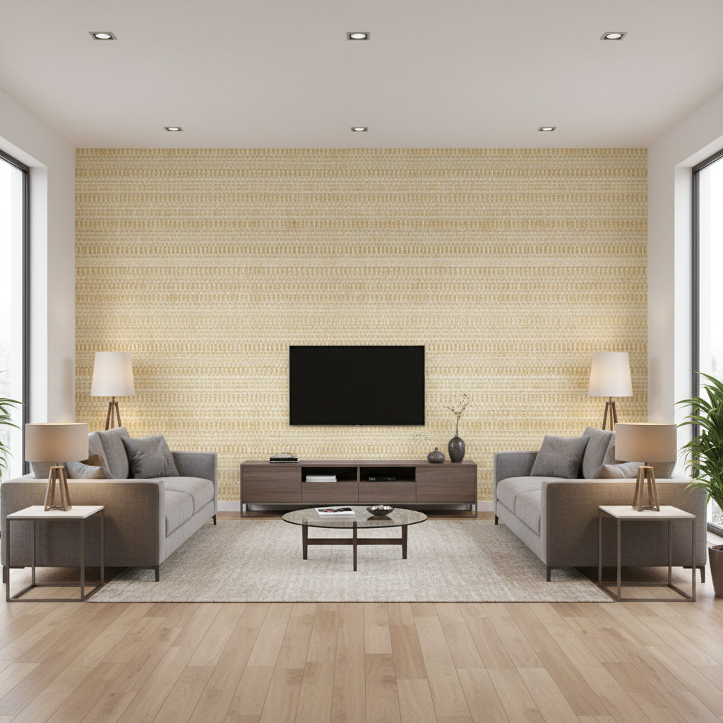 Raffia Ii Tout En Nuances | Elitis - Living Room Visualization (AI-generated, may not be to scale. Verify pattern scale with product specifications.)