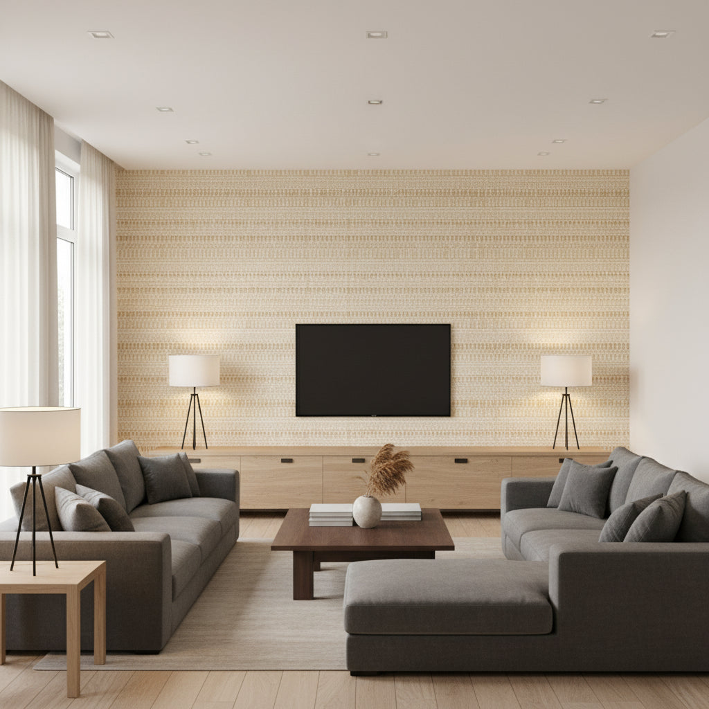 Raffia Ii Un Raffinement Subtil | Elitis - Living Room Visualization (AI-generated, may not be to scale. Verify pattern scale with product specifications.)