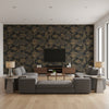Rebun Island Lattice Trellis | Architectural Wallcoverings - Living Room Visualization (AI-generated, may not be to scale. Verify pattern scale with product specifications.)
