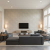 Rebun Island Lattice Trellis | Architectural Wallcoverings - Living Room Visualization (AI-generated, may not be to scale. Verify pattern scale with product specifications.)