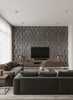 Regal Lattice - Screen Printed Wallcovering - Living Room Visualization (AI-generated, may not be to scale. Verify pattern scale with product specifications.)