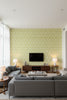 Regal Trellis - A Sophisticated Lattice/Trellis Wallcovering Screen - Living Room Visualization (AI-generated, may not be to scale. Verify pattern scale with product specifications.)
