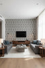 Regal Trellis - A Sophisticated Lattice/Trellis Wallcovering Screen - Living Room Visualization (AI-generated, may not be to scale. Verify pattern scale with product specifications.)