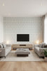 Regal Trellis - A Sophisticated Lattice/Trellis Wallcovering Screen - Living Room Visualization (AI-generated, may not be to scale. Verify pattern scale with product specifications.)