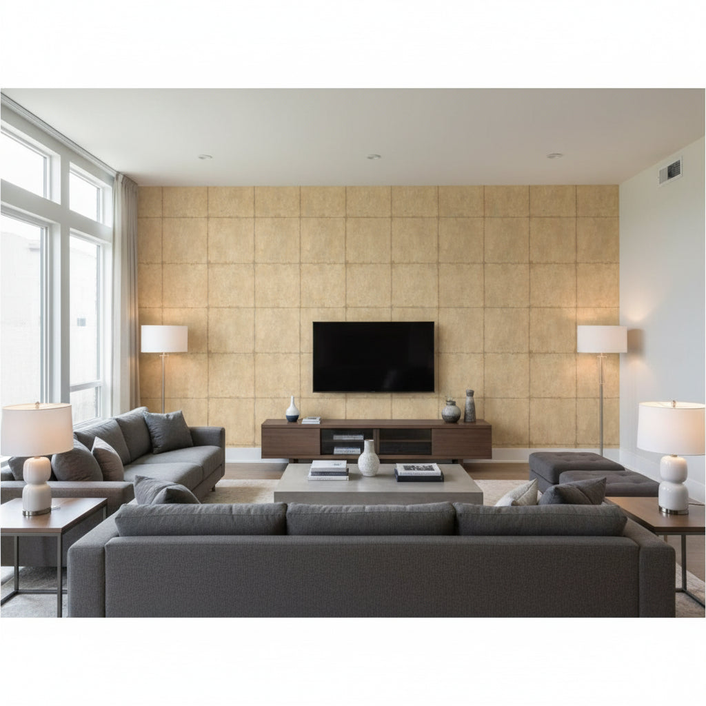 Rishiri Island Tropical Lilly | Architectural Wallcoverings - Living Room Visualization (AI-generated, may not be to scale. Verify pattern scale with product specifications.)