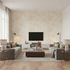 Rishiri Island Tropical Lilly | Architectural Wallcoverings - Living Room Visualization (AI-generated, may not be to scale. Verify pattern scale with product specifications.)
