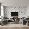 Rowthorne Crest Navy |    Ralph Lauren - Living Room Visualization (AI-generated, may not be to scale. Verify pattern scale with product specifications.)