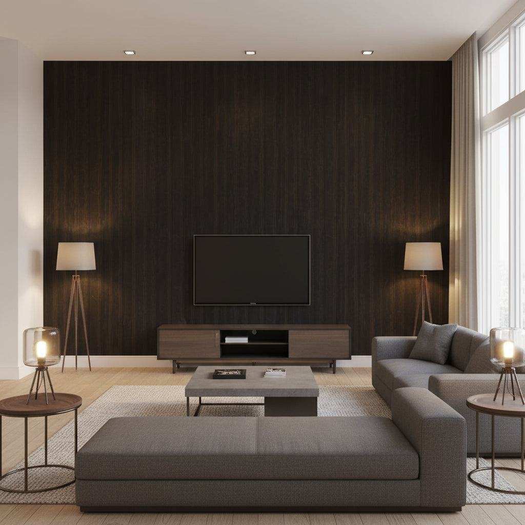 Vintage Tin High Performance Wallcovering Wrought Iron | Ralph Lauren - Living Room Visualization (AI-generated, may not be to scale. Verify pattern scale with product specifications.)