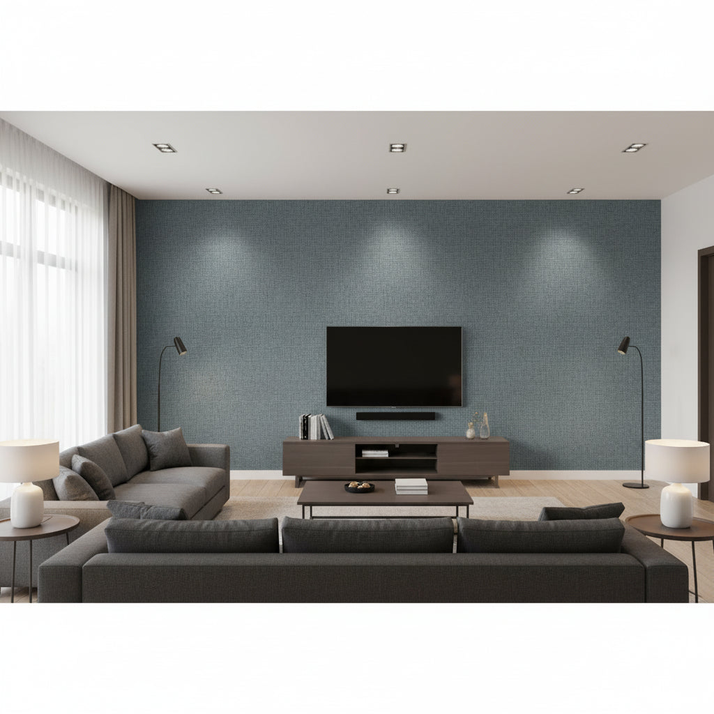 Rugged Linen High Performance Wallcovering Juniper | Ralph Lauren - Living Room Visualization (AI-generated, may not be to scale. Verify pattern scale with product specifications.)