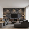 Santa Fe Bleu Des Steppes | Elitis - Living Room Visualization (AI-generated, may not be to scale. Verify pattern scale with product specifications.)