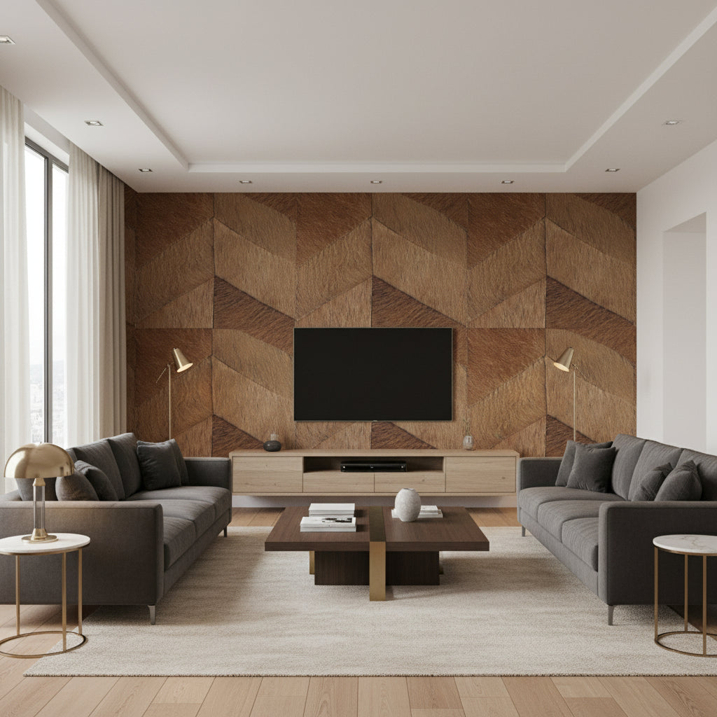 Santa Fe Désir Sauvage | Elitis - Living Room Visualization (AI-generated, may not be to scale. Verify pattern scale with product specifications.)