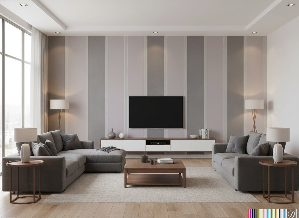 Scalamanca Stripe - Living Room Visualization (AI-generated, may not be to scale. Verify pattern scale with product specifications.)