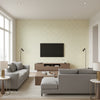 Shake It Up Frosted Metallic | Schumacher Wallcovering - Living Room Visualization (AI-generated, may not be to scale. Verify pattern scale with product specifications.)